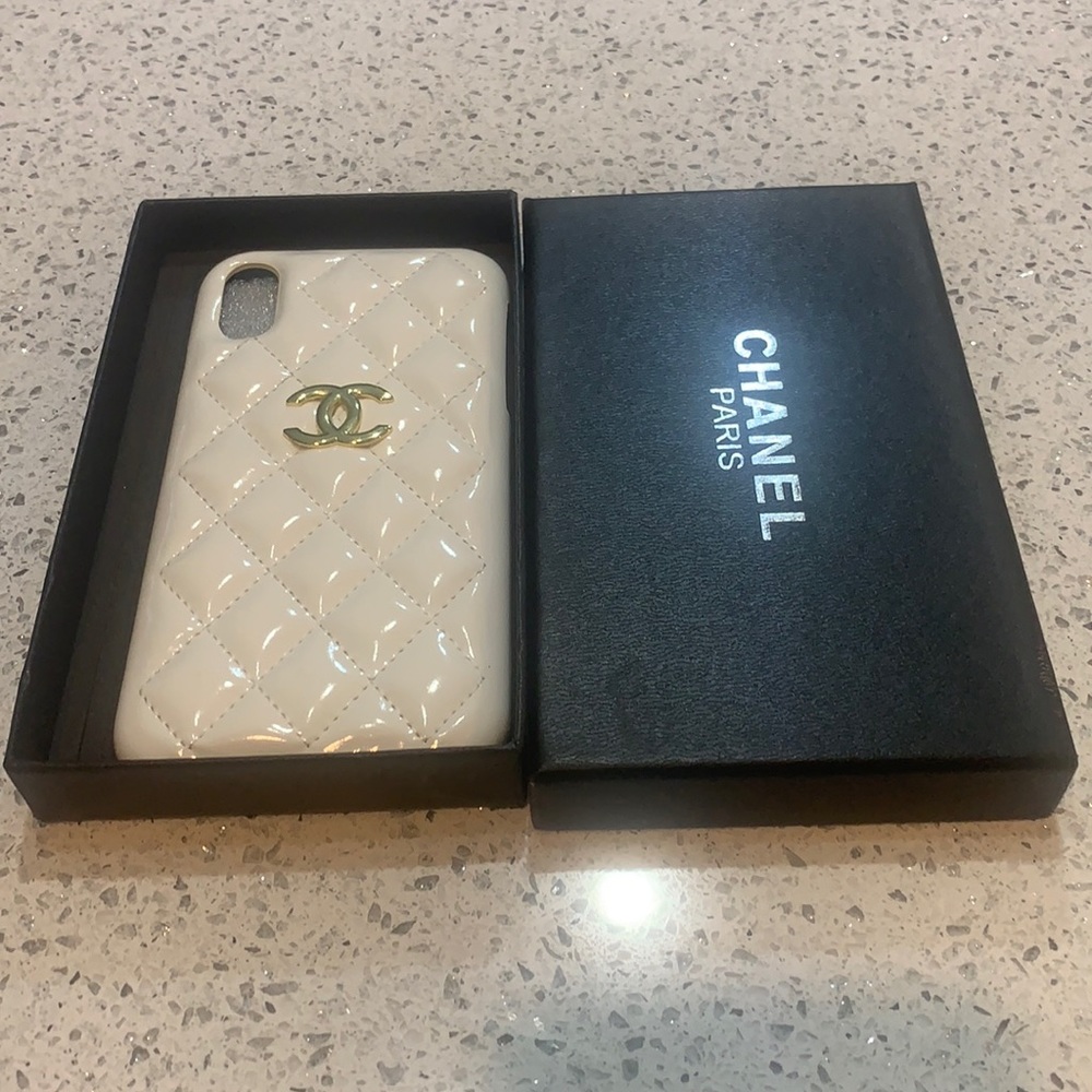 White Chanel phone case